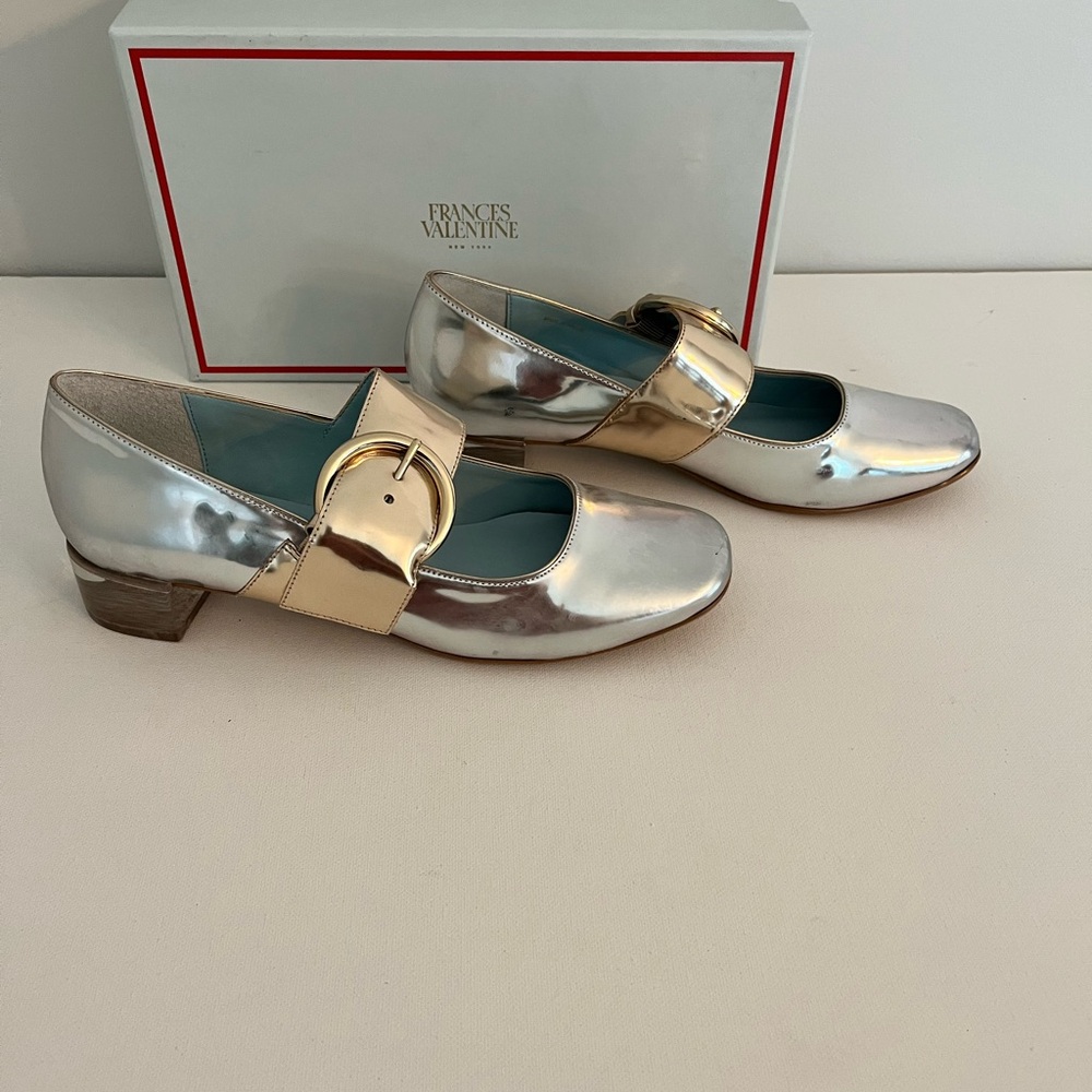Frances Valentine Katy Silver and Gold Maryjane with Lucite Heel - Picture 3 of 10